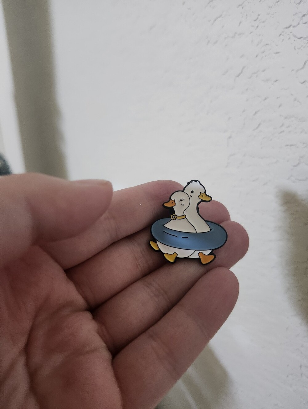 Cute White Duck Enamel Pin with Blue Float Ring - Pets Small Pets